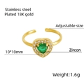 18K gold plated stainless steel ring featuring a 10mm green heart-shaped zircon - Heart Style / Green Zirconia