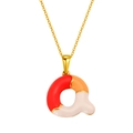 Collier en acier doré avec pendentif lettre a en émail multicolore pour femmes - Style Lettre Q Rouge Orange Blanc (S640G-001-Q)