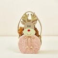 Pink plush reindeer felt gift bag with golden antlers and decorative pine cones - Pink Reindeer Style