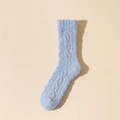 Single light blue coral fleece sock with cable knit texture for warm winter wear - One Size / Blue