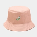 Close-up of cute avocado embroidery on pink cotton bucket hat with detailed stitching - M (56-58cm) / Deep Pink