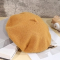 Classic mustard yellow faux cashmere beret hat for women in retro painter style - One Size / Ginger Yellow