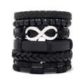 Set di bracciali multistrato in pelle intrecciata nera e perline con ciondolo infinito - Stile Simbolo Infinito Nero