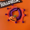 Gebreide Halloween-halsband voor huisdieren met paarse pompons en pluche pompoen - Pompoen Pompon Halsband