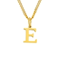 Collar de acero inoxidable dorado con colgante de letra E mayúscula en cadena plana - Letra E (Dorado)