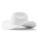 Side view of white wool western cowboy hat with a curved brim and stylish pinched crown - White