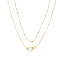 Double layered gold titanium necklace with colorful enamel beads and geometric pendants - Gold Red