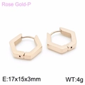 Hexagonal geometric stainless steel hoop earrings in polished rose gold finish - Rose Gold (KE99197-KFC)