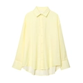 Vista detallada del cuello de camisa de algodón a rayas amarillas y blancas talla S - XS / Tops / Amarillo