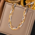 Dreifarbige geflochtene flache Schlangenkette in Gold, Roségold und Silberglanz - Dreifarbige Halskette (XLH307)