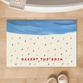 Rectangle beige bathroom mat with blue rain pattern and Accept The Rain text - Rain Enlightenment - Rectangle