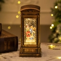 Antike Telefonzelle Schneekugel mit Schneemann-Familie und warmem LED-Licht - Große Gebürstete Goldene Telefonzelle Mit Schneemann Familie