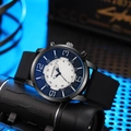 Sporty men's black silicone watch with blue and white dial on high-tech textured background - White Dial Black Strap