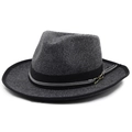 Detail of grey wool fedora hat featuring a stylish two-tone decorative band and metal buckle - M (56-58cm) / Bicolor Decorative Band Style / Medium Grey