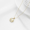Golden stainless steel couple necklace with boy and girl silhouettes on shell inlay - Portrait / Gold