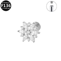 F136 titanium flower stud with cubic zirconia and internal thread connection - Silver Flower (G23LAI066-S)