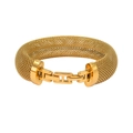 Detail of gold mesh chain bracelet featuring a polished H-shaped clasp and woven texture - YS787 16mm Gold Bracelet
