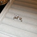 Bague réglable en argent avec motifs double papillon et accents en zircon étincelants - Papillon (46#) / Argent