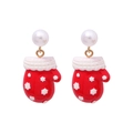 Christmas earrings with white pearls and red mitten pendants for holiday festive gifts - Glove Stud Earrings