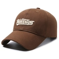 Casquette de baseball en coton marron foncé avec broderie 3D et visière courbée de profil - Réglable / café