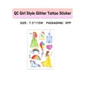 Tatouages pailletés pour filles avec motifs princesse et licorne, taille 7,5x11cm - Style Princesse et Château (QC-001)