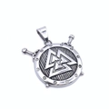 Silver Valknut shield with crossed swords pendant in vintage stainless steel finish - Style A Shield Cross Swords Pendant (No Chain)