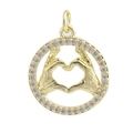 Golden heart-shaped hand gesture pendant with cubic zirconia inlay on white background - 08-Heart Gesture