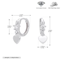 Tabella taglie dettagliata per orecchini a cuore in argento 925 e zircone di grado 5A lusso - Argento 925 placcato oro bianco