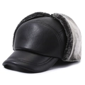 Gorra de invierno para hombres mayores en cuero negro con forro grueso de piel sintética gris - Talla única / Gris