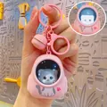 Pink glowing cat astronaut keychain charm in capsule backpack design with small bell - Starry Cat Backpack-Pink