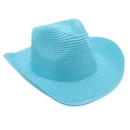 Close-up of the fine woven texture and light blue finish of the Panama cowboy sun hat - Lake Blue