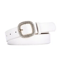 Cintura da donna bianca in pelle con fibbia quadrata dorata e strass scintillanti - Bianco