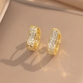 Elegante vergulde oorringen met sprankelende zirkonia op een warme achtergrond - Gouden dubbele rij boor oorgesp (247)