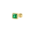 Vintage gold stud earring with green square zircon and screw ball back closure - Green