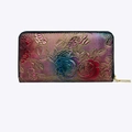 Women's long wallet with rose floral embossing and gradient metallic finish - Colorful Red Rose
