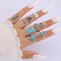 Macro detail of gothic silver rings set with turquoise stones and engraved PUNCHY text - Turquoise Look Gemstone Silver Ring (6173801)