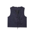 Gilet a righe blu navy in misto lino con chiusura a incrocio e lacci in taglia S - XS / Tops