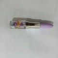 Lipstick-shaped purple neutral pen with colorful decorative beads inside clear tube - Purple Pearl Pen