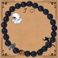 Rugby themed bracelet with matte black beads and tiger eye stone on a gift card - Elastic Rugby Bracelet Style 1