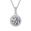 Silver pendant necklace featuring a round brilliant cut stone with a sparkling halo - Xl-79 [comes With Box And Chain]