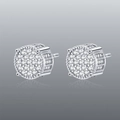 Hip hop silver plated stud earrings with pavé set white cubic zirconia stones - Thick Cylinder Full Drill / Silver