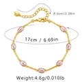 Detail view of pink freshwater pearl bracelet with golden chain and length dimensions - KB0134-Pink Pearl Style