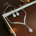 Silver luxury jewelry set featuring pear-cut zircon necklace and matching earrings in gift box - 22# Silver Water Drop (2-Piece Set)