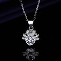Silver flower cluster necklace with a large round center diamond and clear reflection - Xl-137 [with Cross Chain]