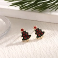 Christmas tree stud earrings in green enamel and red rhinestones with a festive theme - EAR0004-Green Christmas Tree