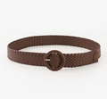 Brown woven fashion belt with matching round buckle for elegant women's waist styling - Coffee