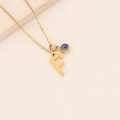 Collier doré avec pendentif lettre F et œil bleu porte-bonheur sur pierre sobre - Lettre F