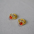Orecchini in ottone placcato oro con agata rossa per un elegante look retrò minimalista - Placcato Oro Giallo - Agata Rossa