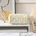 Quilted cotton pencil case featuring a delicate yellow floral pattern and top zipper - Yellow Floral