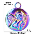 Detailed view of rainbow stainless steel angel pendant with dimensions 19mm by 15mm - Colorful
